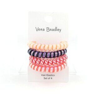 Vera Bradley Rainforest Lily Coral Spiral Hair Elastics Set of 4 NWT
